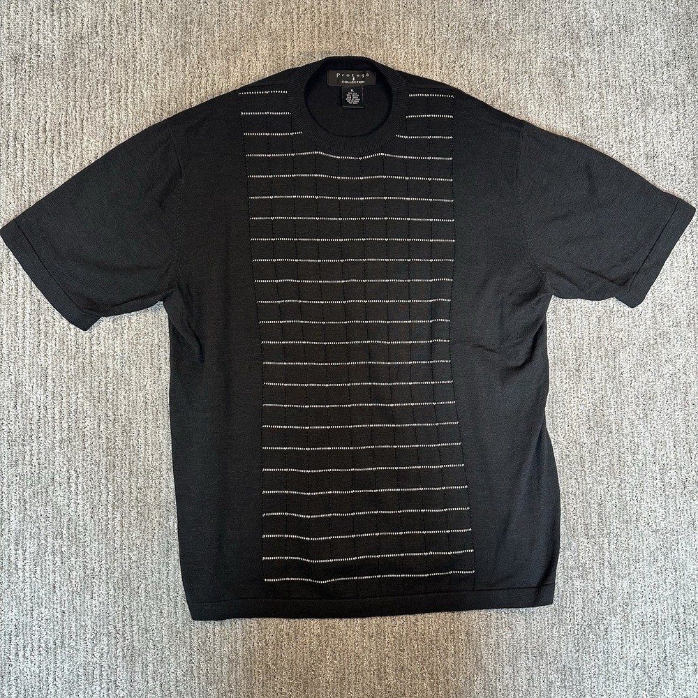 Vtg Protege Collection XL Black Silk Blend 3D Knit T-Shirt Luxury Old Money‎